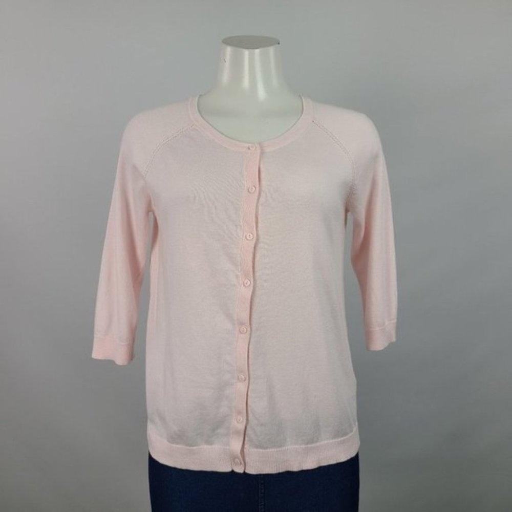 R Essentials Soft Pink Cotton Button Up Cardigan Size M
